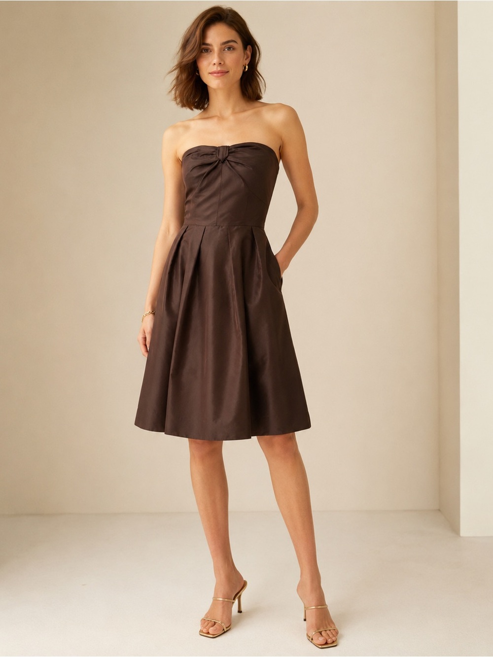 J.Crew Bow Monde Chocolate Brown Silk Strapless Dress Size 4
